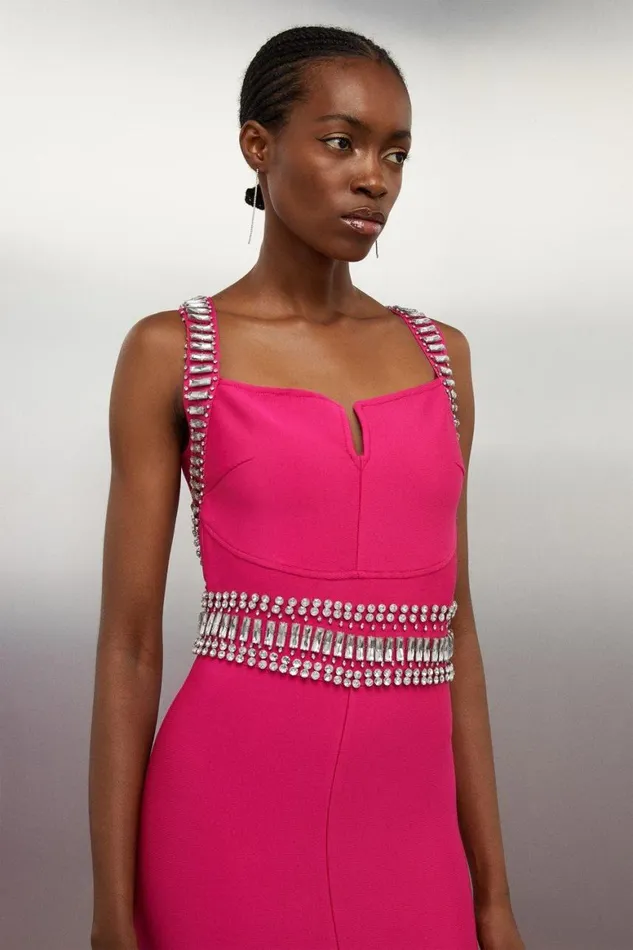 Dresses Women Karen Millen Petite Bandage Figure Form Knit Embellished Maxi Dress Fuchsia