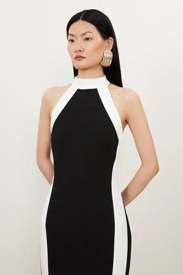 Dresses Women Karen Millen Petite Compact Stretch Contrast Halter Neck Midi Dress Black