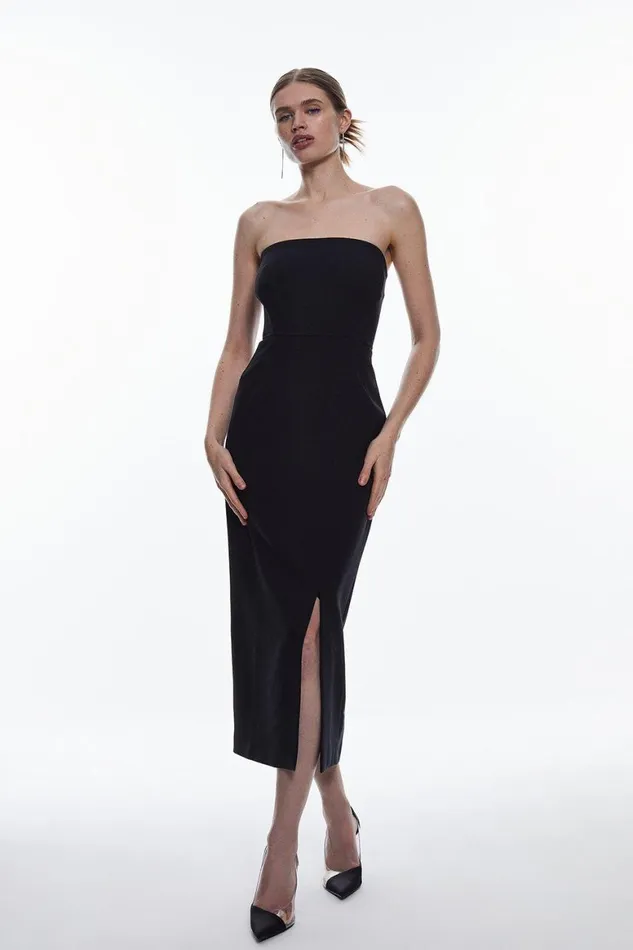 Dresses Women Karen Millen Petite Compact Stretch Corset Seamed Midi Dress Black