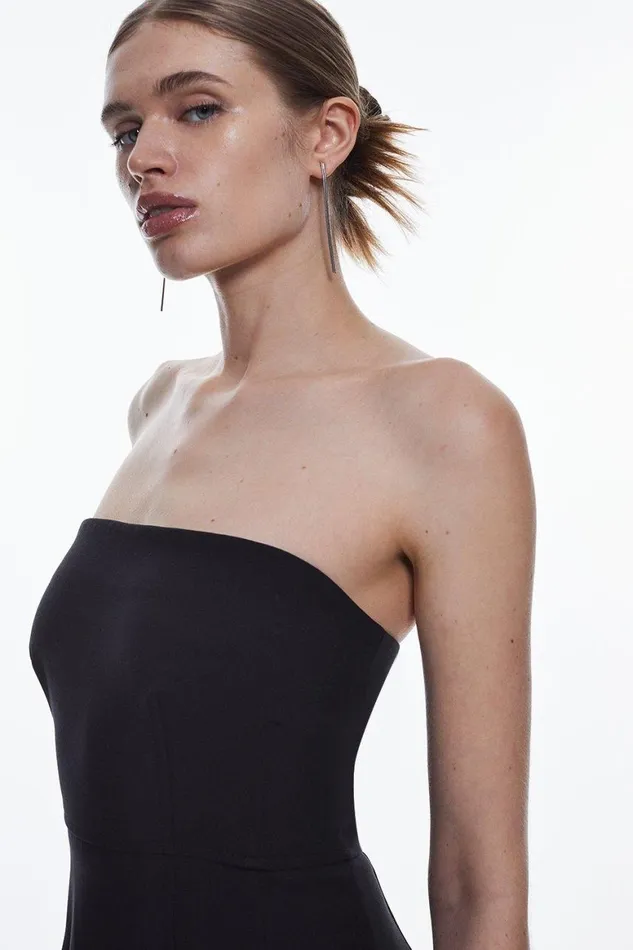 Dresses Women Karen Millen Petite Compact Stretch Corset Seamed Midi Dress Black