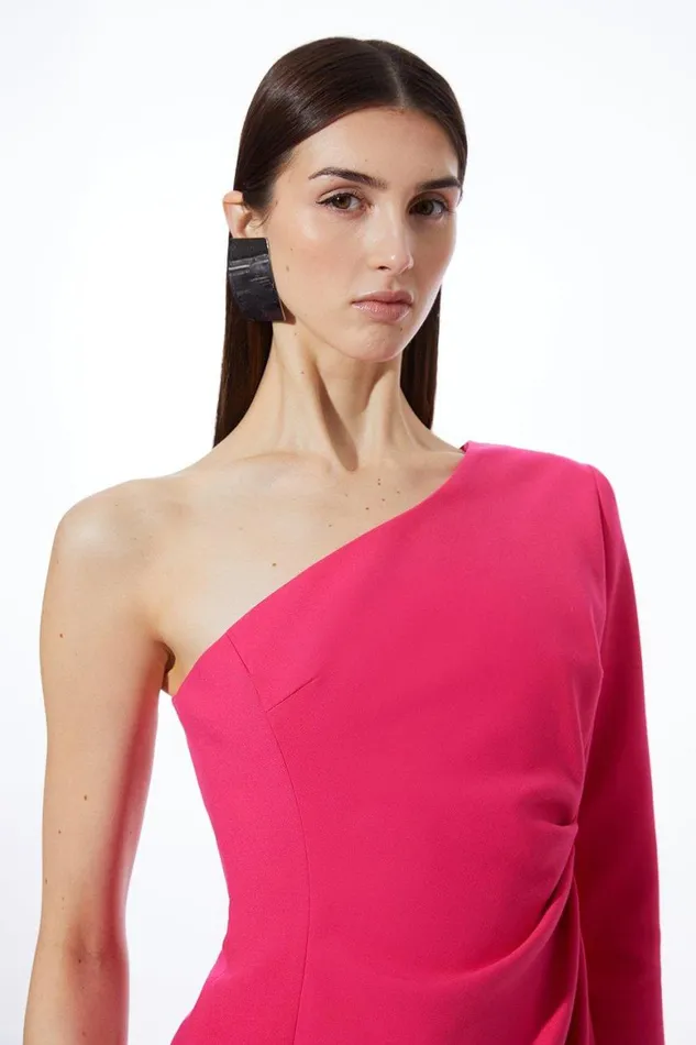 Dresses Women Karen Millen Petite Compact Stretch One Shoulder Pleated Waist Mini Dress Pink