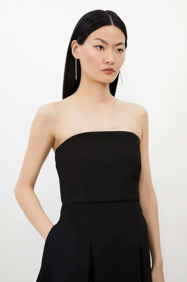 Dresses Women Karen Millen Petite Compact Stretch Tailored Bandeau Full Skirt Midi Dress Black
