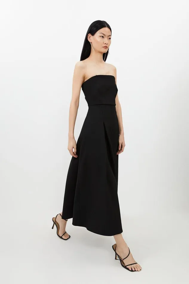 Dresses Women Karen Millen Petite Compact Stretch Tailored Bandeau Full Skirt Midi Dress Black
