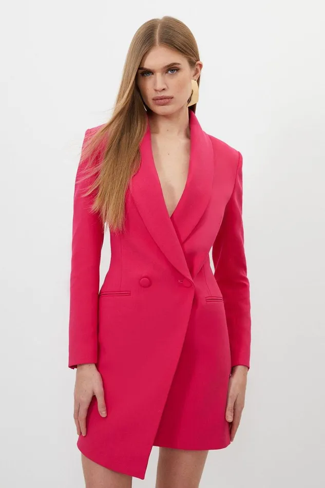 Dresses Women Karen Millen Petite Compact Stretch Tailored Blazer Wrap Mini Dress Bright Pink
