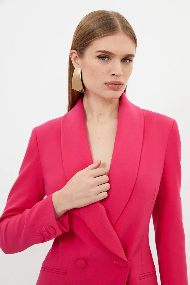 Dresses Women Karen Millen Petite Compact Stretch Tailored Blazer Wrap Mini Dress Bright Pink