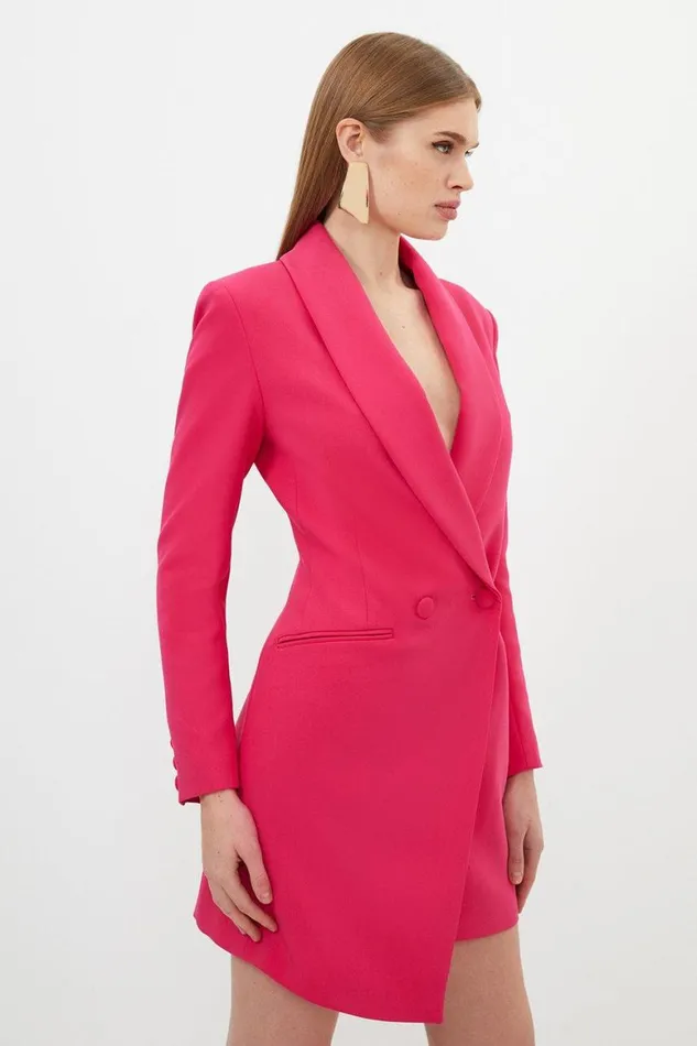 Dresses Women Karen Millen Petite Compact Stretch Tailored Blazer Wrap Mini Dress Bright Pink