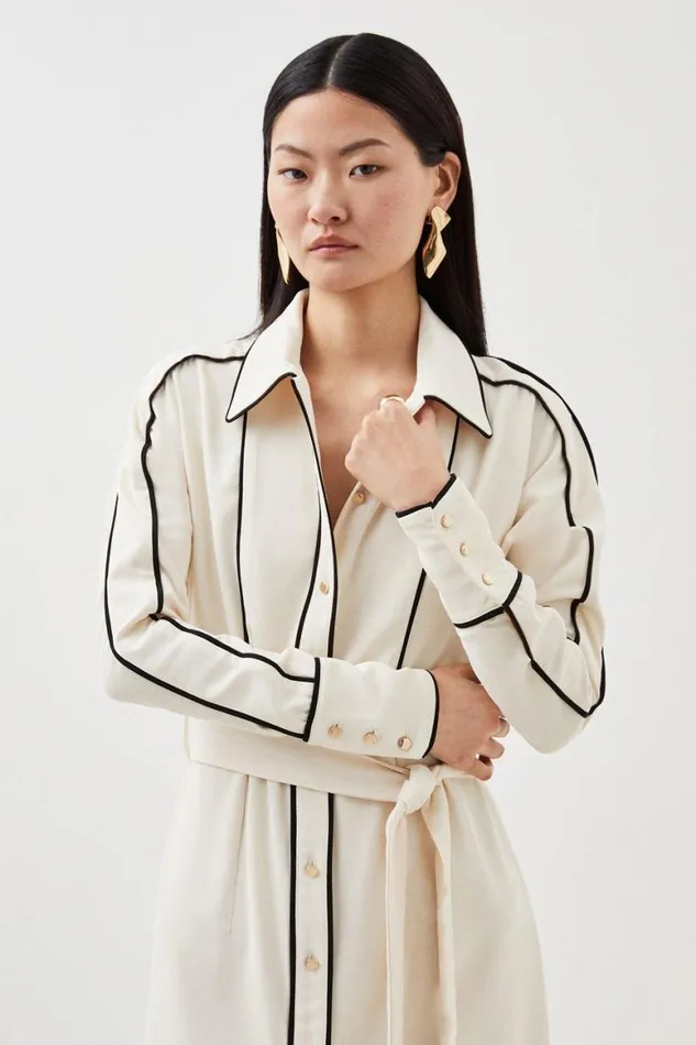 Dresses Women Karen Millen Petite Contrast Twill Woven Midaxi Dress Ivory