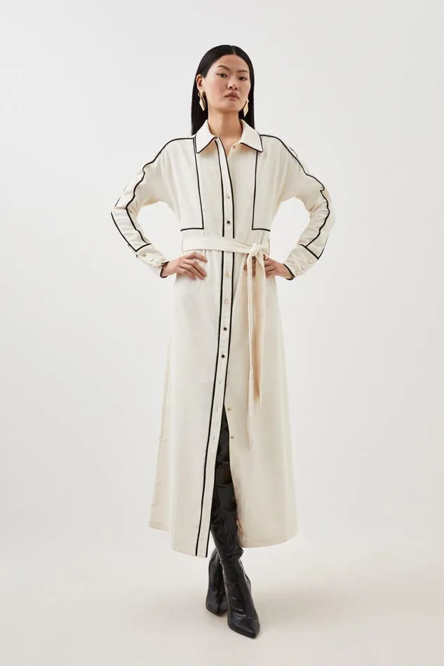 Dresses Women Karen Millen Petite Contrast Twill Woven Midaxi Dress Ivory