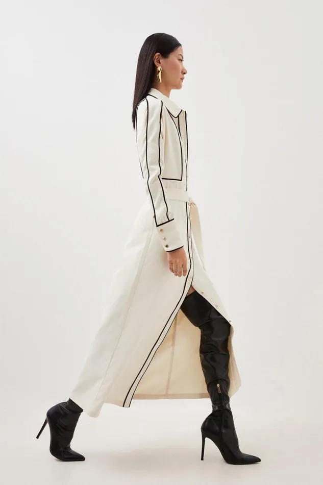 Dresses Women Karen Millen Petite Contrast Twill Woven Midaxi Dress Ivory
