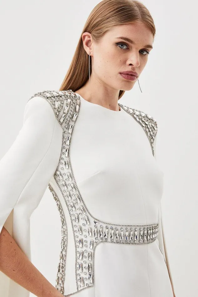 Dresses Women Karen Millen Petite Embellished Caddy Cape Sleeve Woven Maxi Dress Ivory