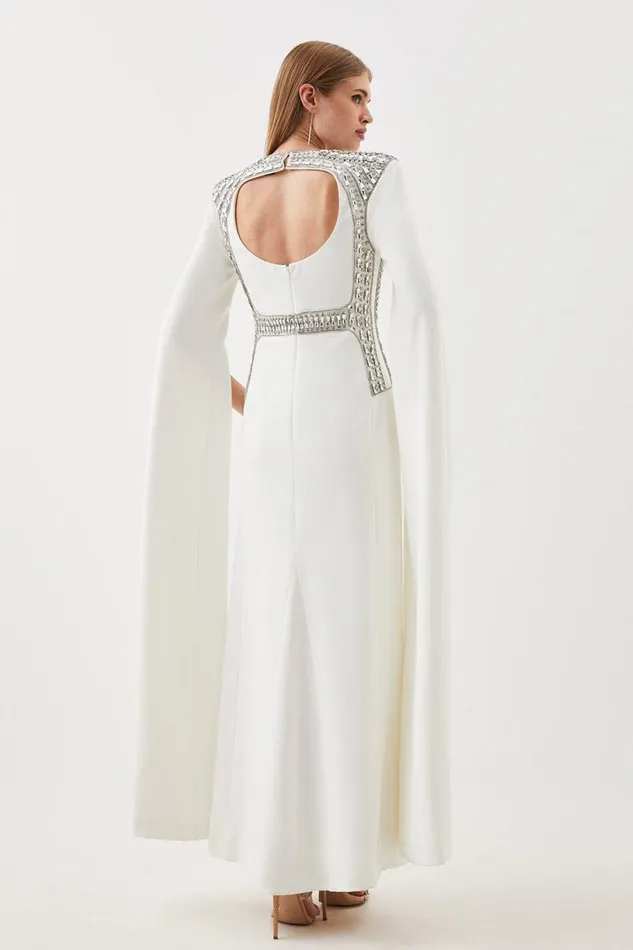 Dresses Women Karen Millen Petite Embellished Caddy Cape Sleeve Woven Maxi Dress Ivory