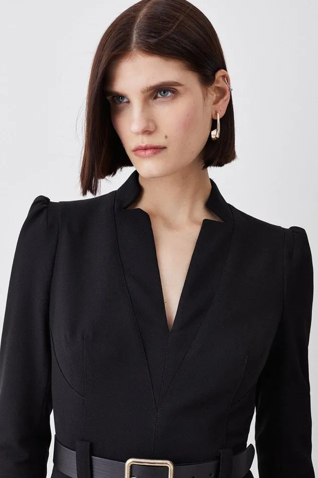 Dresses Women Karen Millen Petite Forever Belted Midi Pencil Dress Black