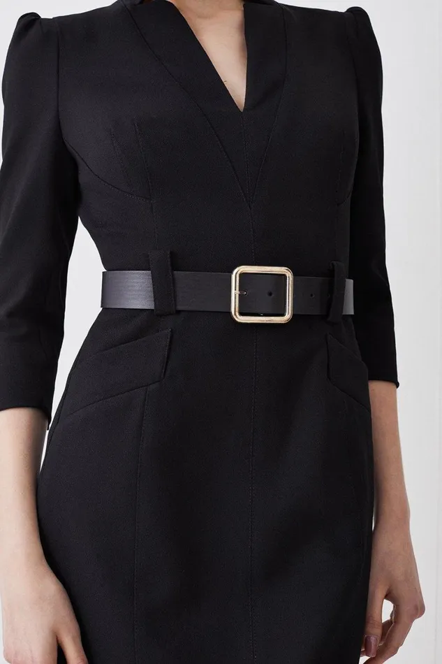 Dresses Women Karen Millen Petite Forever Belted Midi Pencil Dress Black
