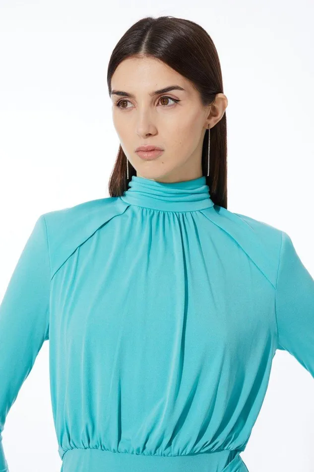 Dresses Women Karen Millen Petite Knot Waist Drapey Jersey Crepe Maxi Dress Aqua