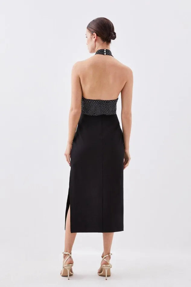 Dresses Women Karen Millen Petite Premium Embellished Diamante Midi Dress Silver