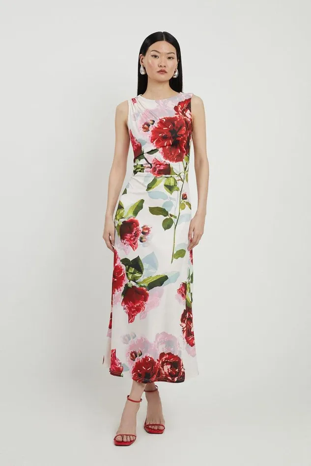 Dresses Women Karen Millen Petite Rose Print Drapey Crepe Jersey Maxi Dress Floral