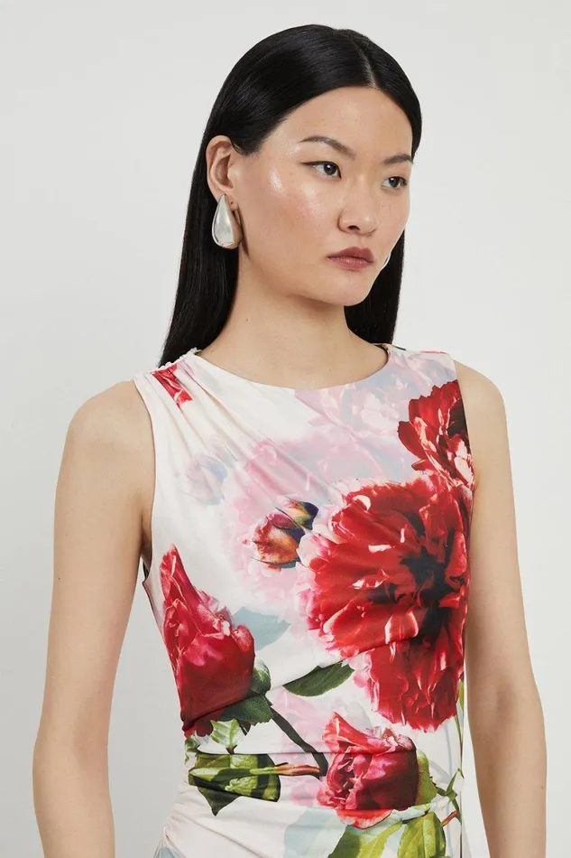 Dresses Women Karen Millen Petite Rose Print Drapey Crepe Jersey Maxi Dress Floral