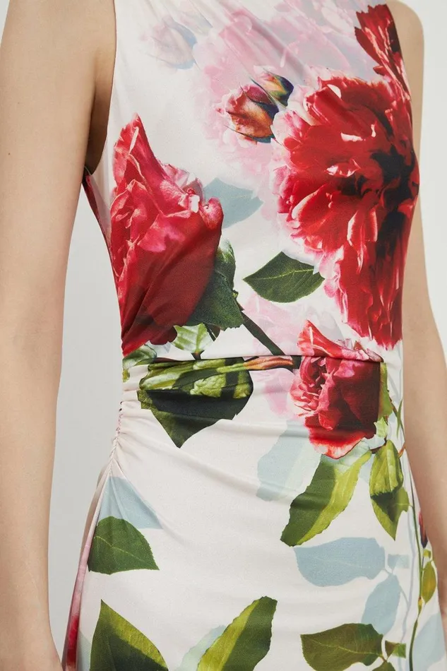 Dresses Women Karen Millen Petite Rose Print Drapey Crepe Jersey Maxi Dress Floral