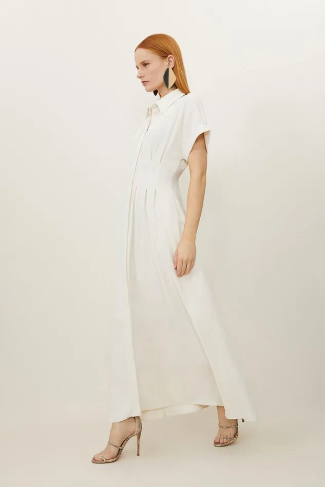 Dresses Women Karen Millen Petite Soft Tailored Belted Darted Midi Shirt Dress Ivory