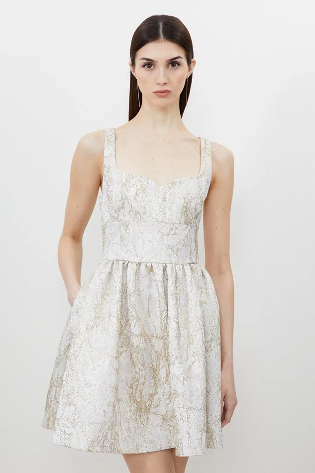 Dresses Women Karen Millen Petite Tailored Jacquard Strappy Mini Prom Dress Ivory