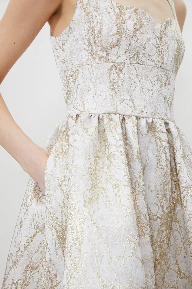 Dresses Women Karen Millen Petite Tailored Jacquard Strappy Mini Prom Dress Ivory