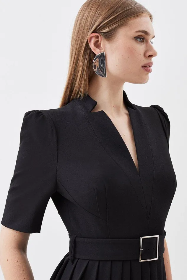 Dresses Women Karen Millen Petite Tailored Structured Crepe Forever Pleat Midi Dress Black