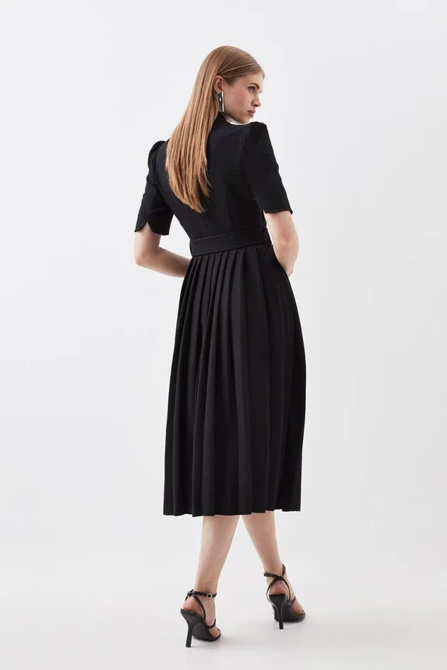 Dresses Women Karen Millen Petite Tailored Structured Crepe Forever Pleat Midi Dress Black