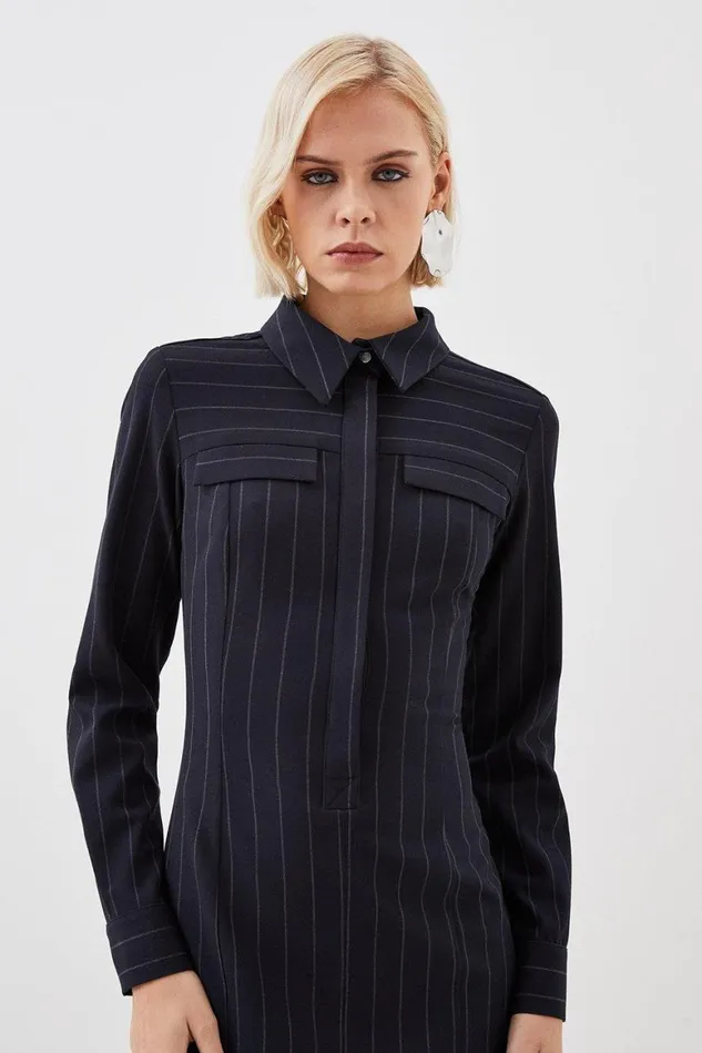 Dresses Women Karen Millen Pinstripe Stretch Crepe Tailored Midi Shirt Dress Stripe