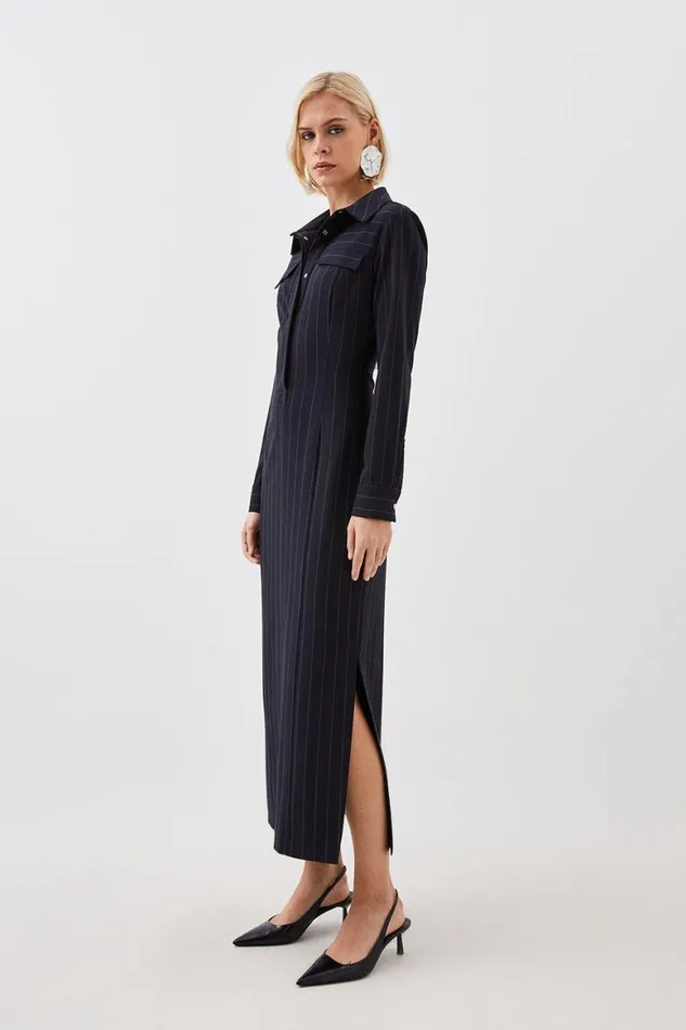 Dresses Women Karen Millen Pinstripe Stretch Crepe Tailored Midi Shirt Dress Stripe