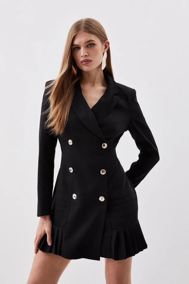 Dresses Women Karen Millen Pleated Button Detailed Woven Mini Dress Black