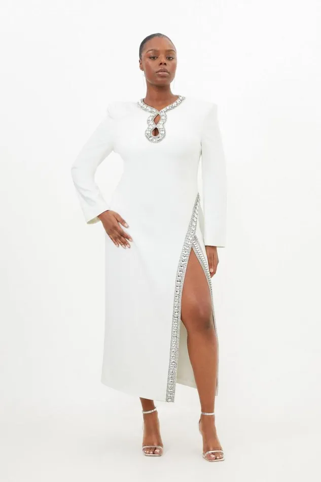 Dresses Women Karen Millen Plus Size Cut Out Embellished Woven Maxi Dress
