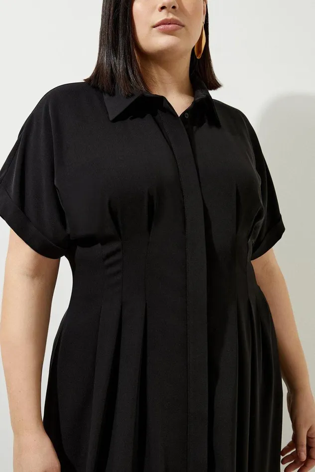 Dresses Women Karen Millen Plus Size Soft Tailored Belted Darted Midi Shirt Dress Black