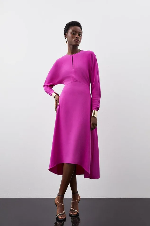 Dresses Women Karen Millen Premium Crepe Sleeved Midi Dress Magenta