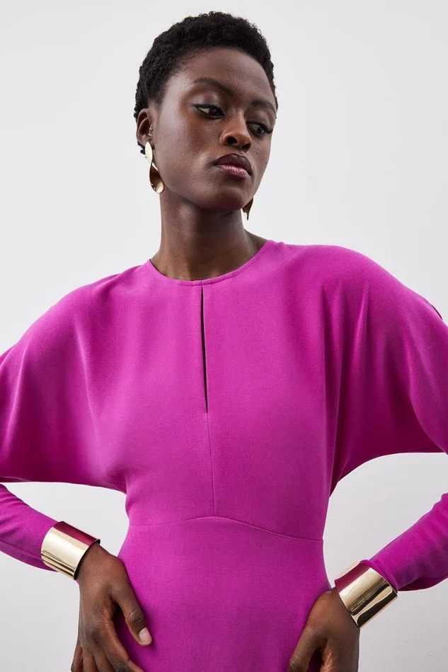 Dresses Women Karen Millen Premium Crepe Sleeved Midi Dress Magenta
