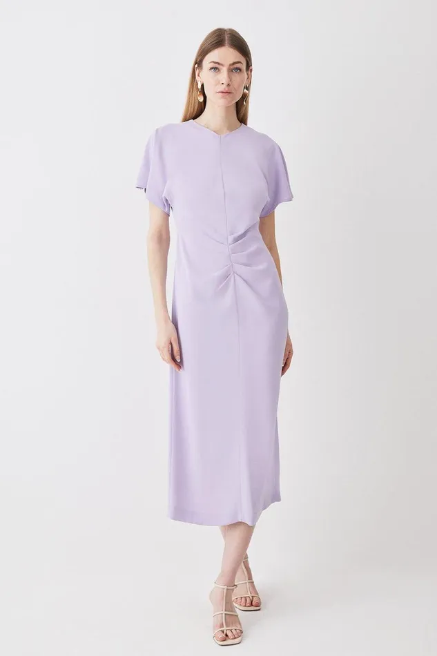 Dresses Women Karen Millen Ruched Front Crepe Midi Dress Lilac