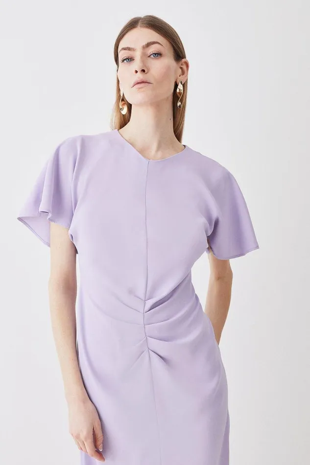 Dresses Women Karen Millen Ruched Front Crepe Midi Dress Lilac