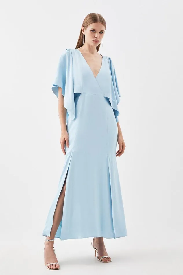 Dresses Women Karen Millen Satin Crepe Tie Neck Woven Maxi Dress Blue