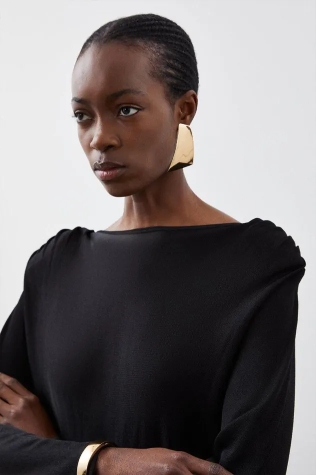 Dresses Women Karen Millen Slinky Viscose Knit Round Sleeve Midaxi Dress Black