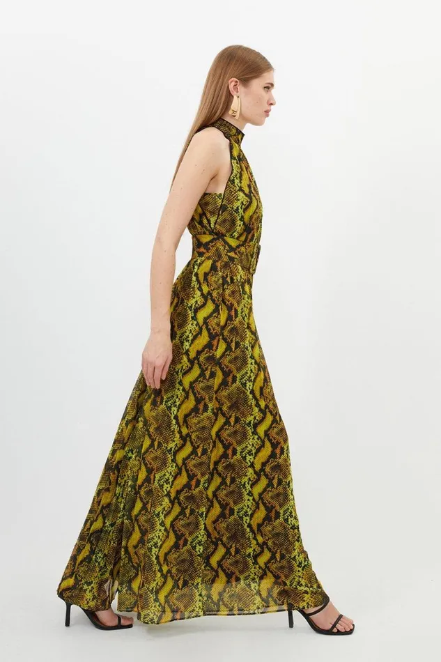 Dresses Women Karen Millen Snake Print Georgette Woven Halter Pleated Jumpsuit Snake