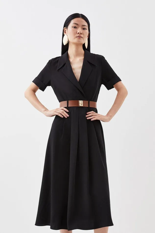 Dresses Women Karen Millen Soft Tailored Belted Midaxi Dress Black