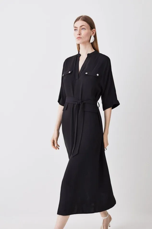 Dresses Women Karen Millen Soft Tailored Belted Relaxed Sleeve Midi Dress Black