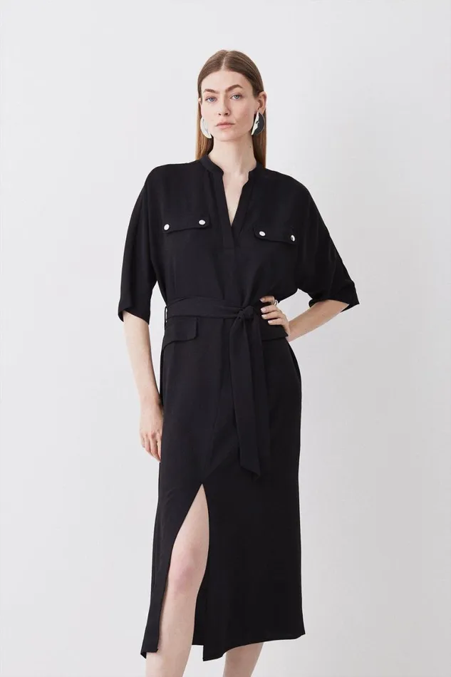 Dresses Women Karen Millen Soft Tailored Belted Relaxed Sleeve Midi Dress Black