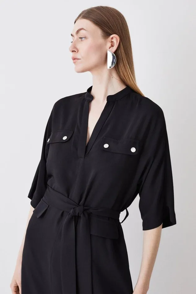 Dresses Women Karen Millen Soft Tailored Belted Relaxed Sleeve Midi Dress Black