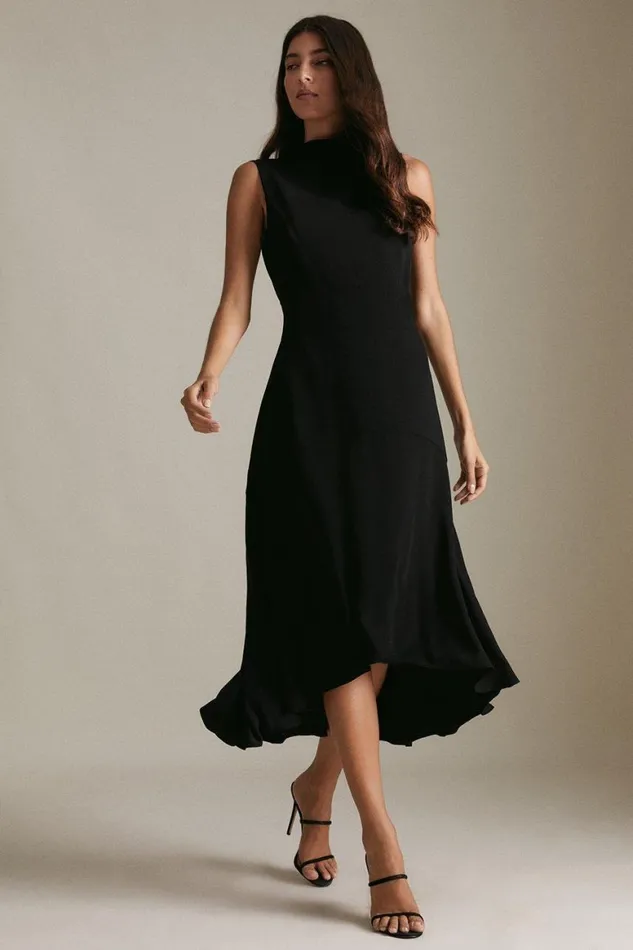 Dresses Women Karen Millen Soft Tailored High Low Midi Dress Black