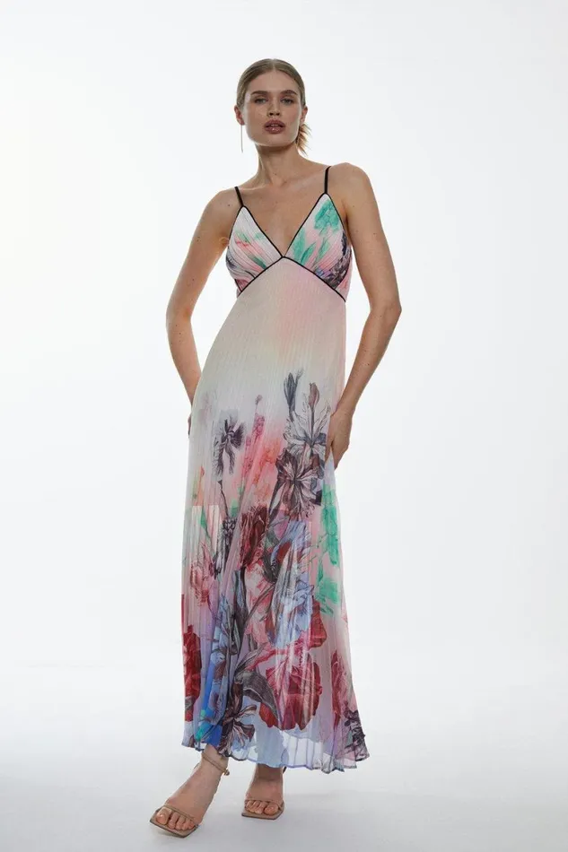 Dresses Women Karen Millen Strappy Pleated Floral Printed Woven Maxi Dress Floral