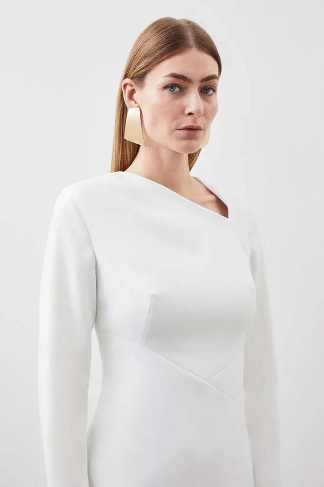 Dresses Women Karen Millen Stretch Crepe Tailored Asymmetric Neckline Maxi Dress Ivory
