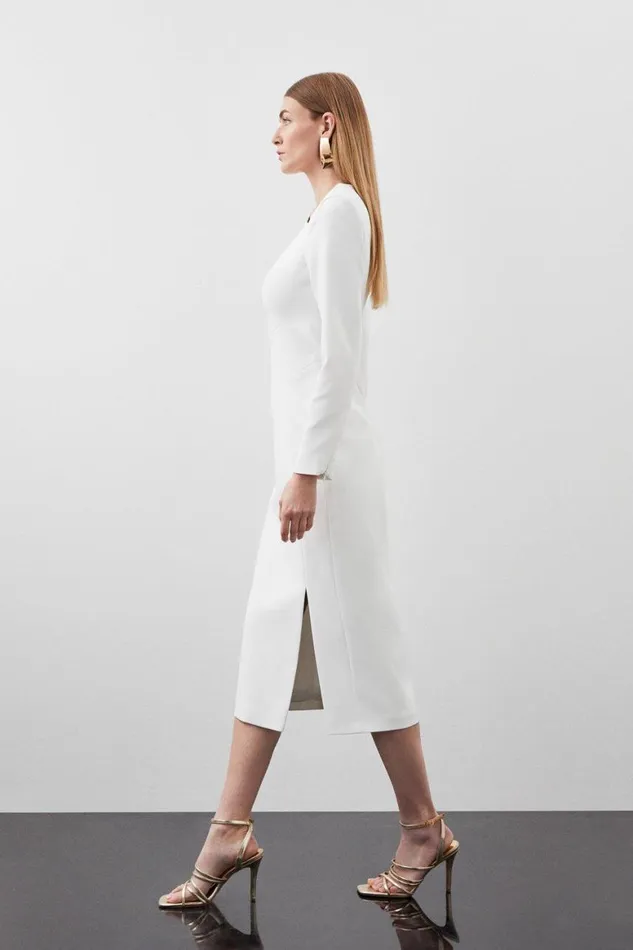 Dresses Women Karen Millen Stretch Crepe Tailored Asymmetric Neckline Maxi Dress Ivory