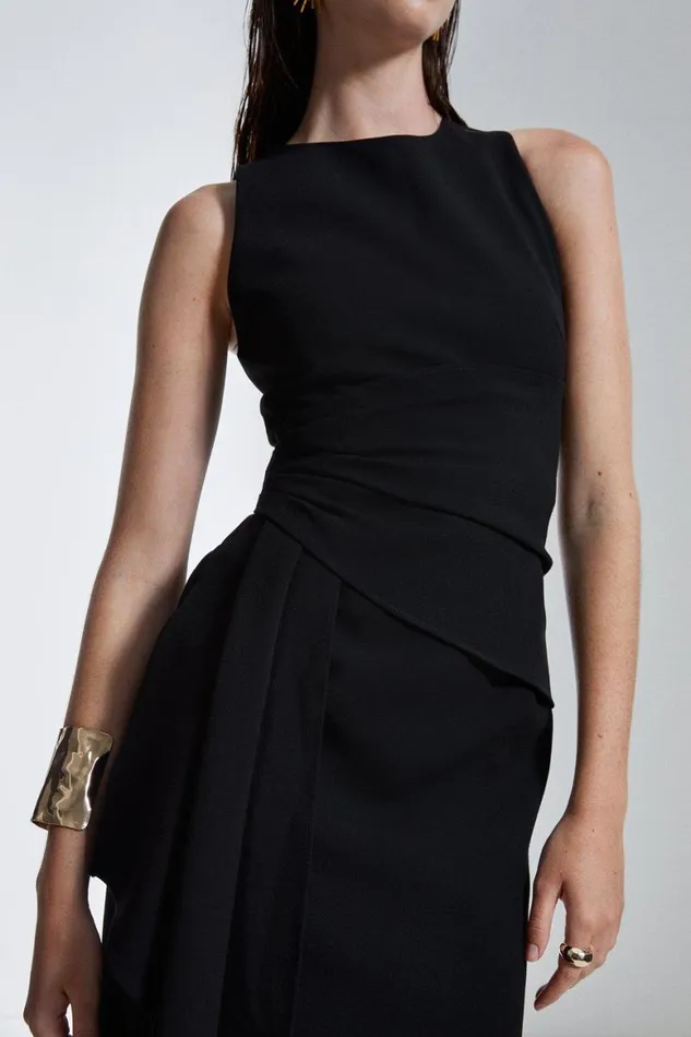 Dresses Women Karen Millen Structured Crepe Drape Side Midaxi Dress Black
