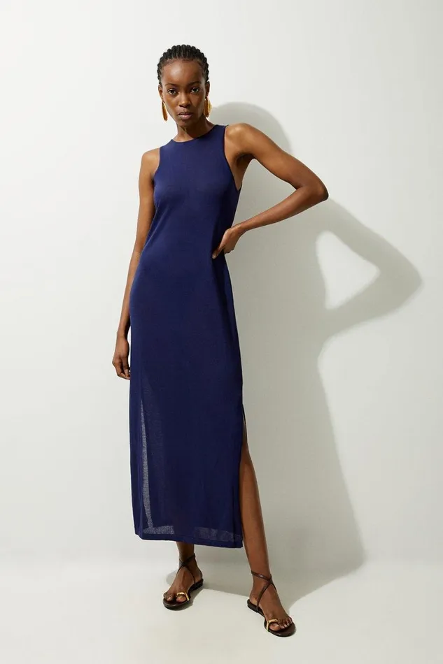 Dresses Women Karen Millen Summer Knit Racer Maxi Dress Navy
