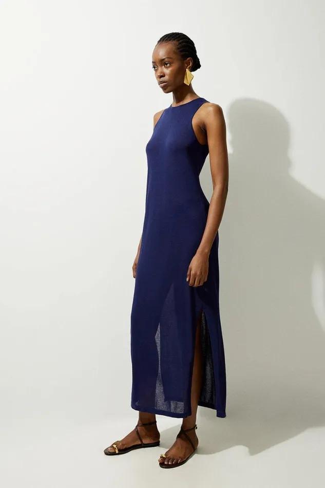 Dresses Women Karen Millen Summer Knit Racer Maxi Dress Navy